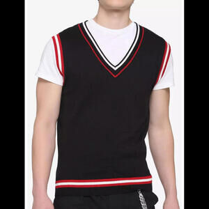 Knit Vest with Red Contrast Border